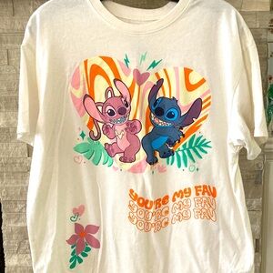 Disney Lilo & Stitch Angel You’re My Fav Colorful Graphic T Shirt Tee Shirt Med